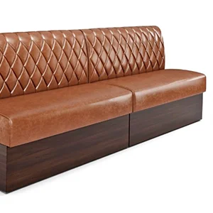 Expo Restaurant Booth with diamond-tufted upholstery and a walnut laminate bas