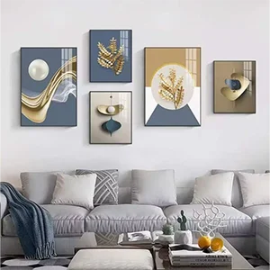 Luxury Modern Gold & Blue Abstract Wall Art Set