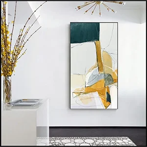 Modern Abstract Gold & Teal Accent Wall Painting