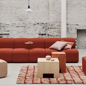 Modular Upholstered Sofa Seating with Accent Ottomans & Side Tables