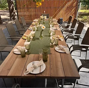 Outdoor Wooden Dining Table Set with Arm Chairs