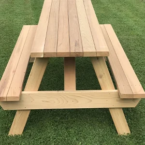 Wooden Picnic Table with Attached Benches