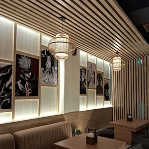 Wooden Slat Wall Decor With Backlit Art Panels