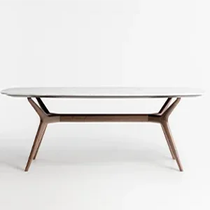 Modern Hotel Dining Table with Marble Top & Wooden Base
