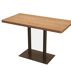 Rectangular Wooden Café Table with Dual Metal Base