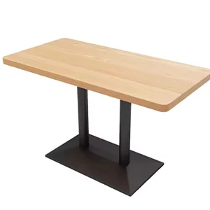 Rectangular Wooden Restaurant Table with Dual Metal Base
