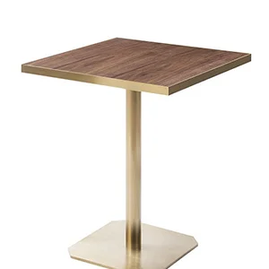 Square Wooden Café Table with Gold Metal Base