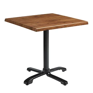 Square Wooden Restaurant Table with Metal Cross Base